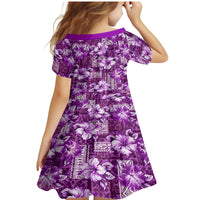 Hawaiian Quilt Pattern Family Matching Mermaid Dress and Hawaiian Shirt Hibiscus and Tribal Element Vintage Purple Vibe LT03 - Polynesian Pride