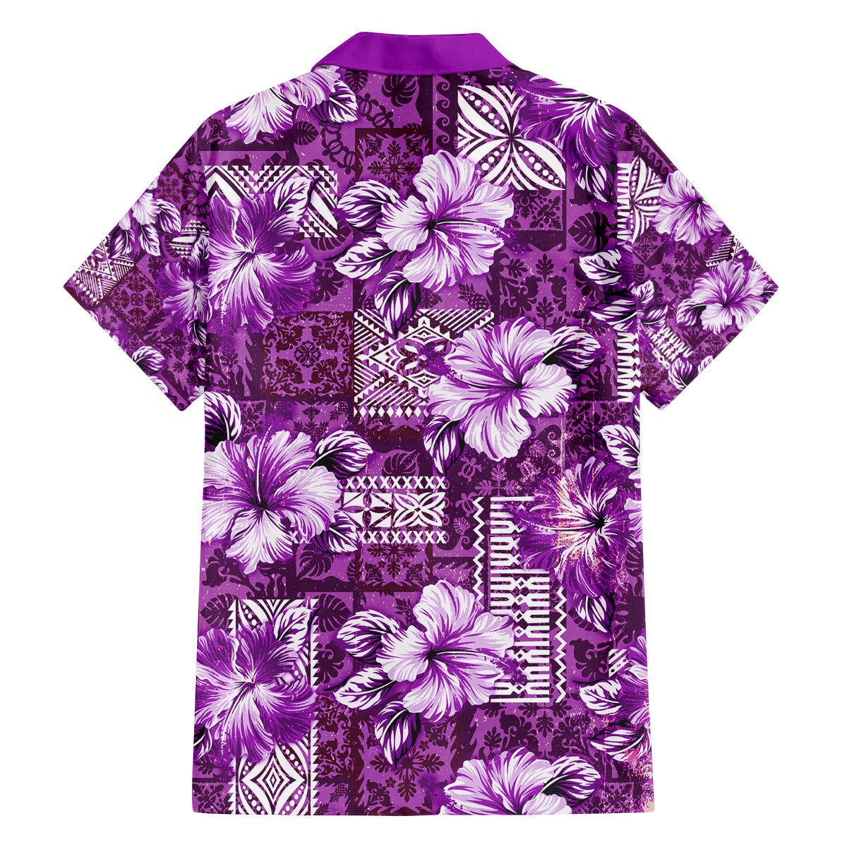 Hawaiian Quilt Pattern Family Matching Tank Maxi Dress and Hawaiian Shirt Hibiscus and Tribal Element Vintage Purple Vibe LT03 - Polynesian Pride