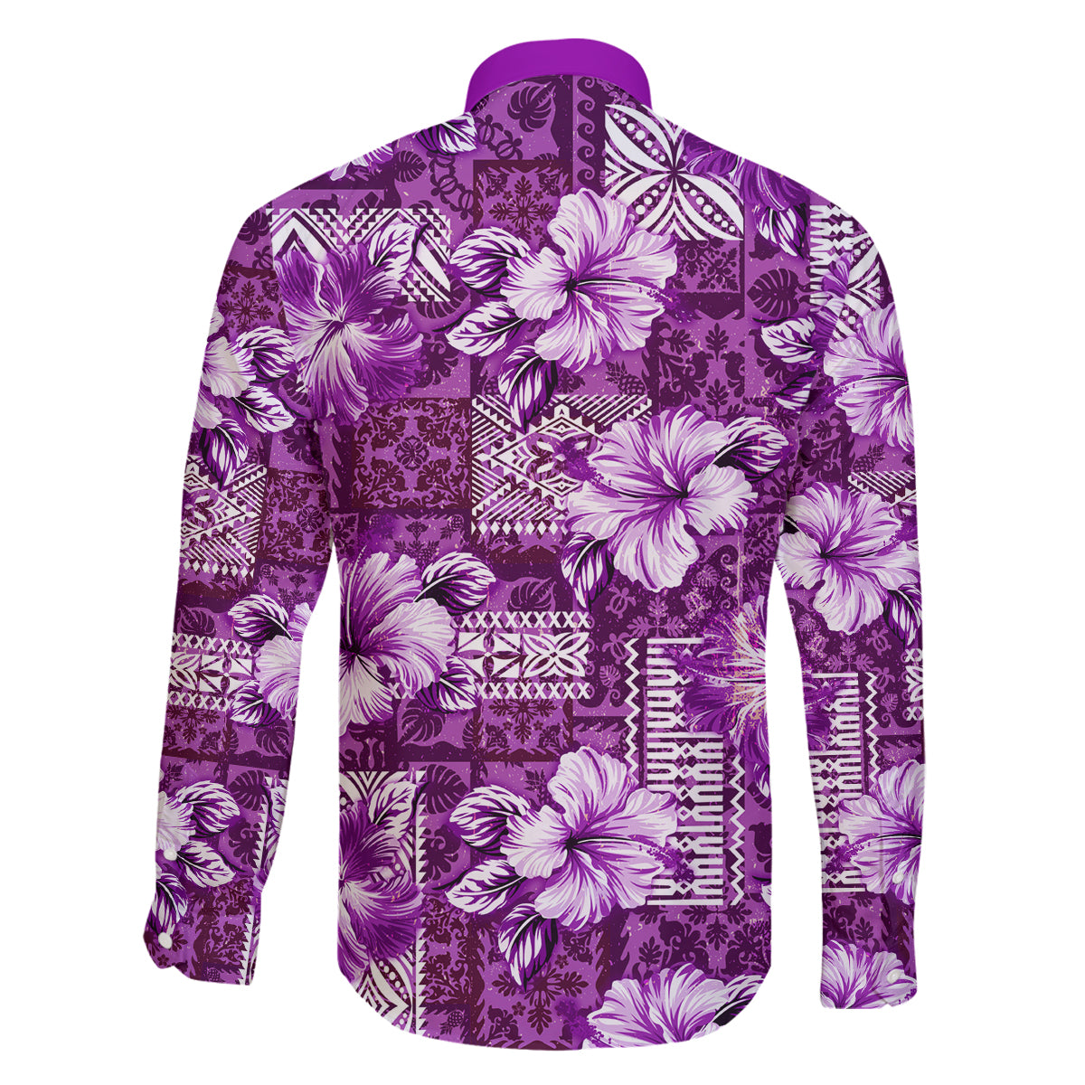 Hawaiian Quilt Pattern Family Matching Tank Maxi Dress and Hawaiian Shirt Hibiscus and Tribal Element Vintage Purple Vibe LT03 - Polynesian Pride