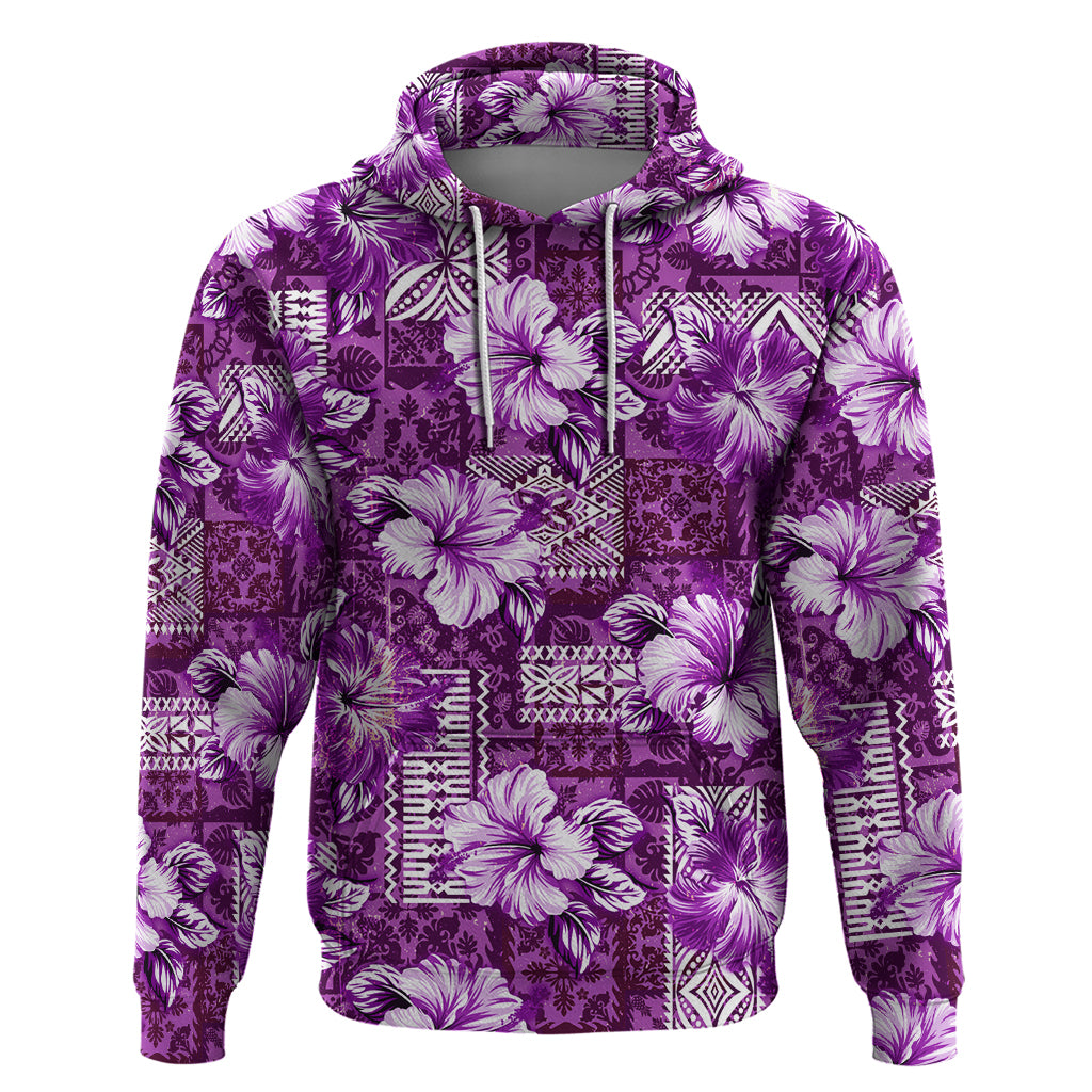 Hawaiian Quilt Pattern Hoodie Hibiscus and Tribal Element Vintage Purple Vibe LT03 Pullover Hoodie Purple - Polynesian Pride