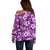 Hawaiian Quilt Pattern Off Shoulder Sweater Hibiscus and Tribal Element Vintage Purple Vibe LT03 - Polynesian Pride