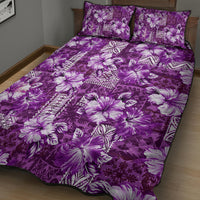 Hawaiian Quilt Pattern Quilt Bed Set Hibiscus and Tribal Element Vintage Purple Vibe LT03 - Polynesian Pride