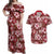 Hawaiian Quilt Pattern Couples Matching Off Shoulder Maxi Dress and Hawaiian Shirt Hibiscus and Tribal Element Vintage Red Vibe LT03 Red - Polynesian Pride