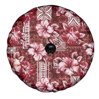 Hawaiian Quilt Pattern Spare Tire Cover Hibiscus and Tribal Element Vintage Red Vibe LT03 - Polynesian Pride