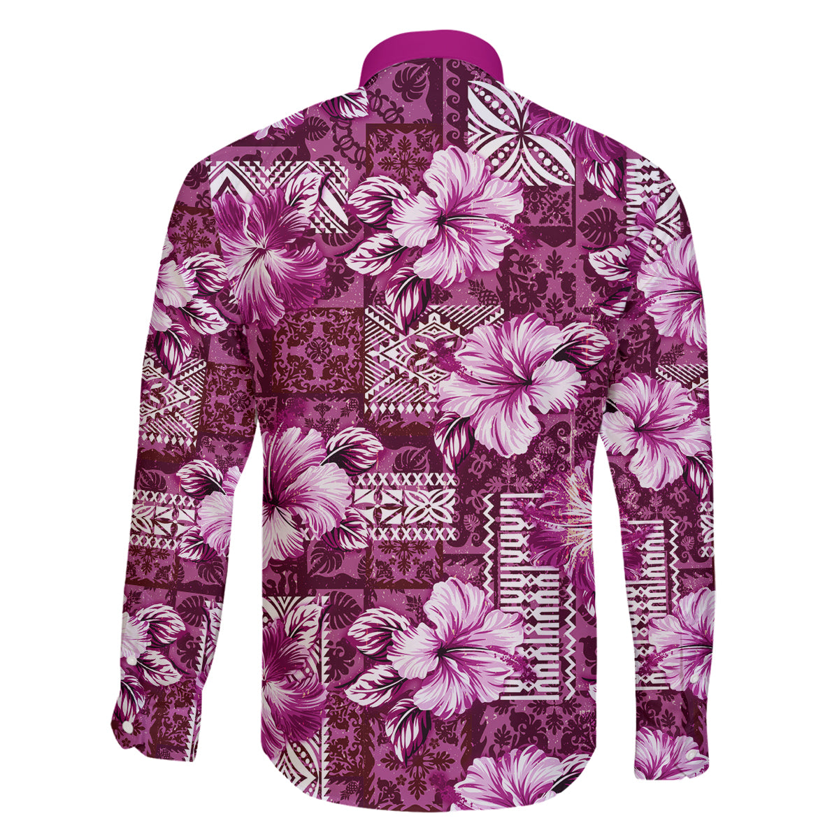 Hawaiian Quilt Pattern Family Matching Tank Maxi Dress and Hawaiian Shirt Hibiscus and Tribal Element Vintage Pink Vibe LT03 - Polynesian Pride