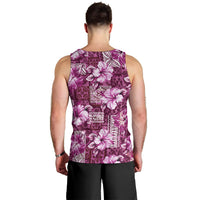 Hawaiian Quilt Pattern Men Tank Top Hibiscus and Tribal Element Vintage Pink Vibe LT03 - Polynesian Pride