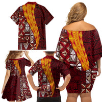 Tonga Feletoa Kupesi Fakatonga Family Matching Off Shoulder Short Dress and Hawaiian Shirt LT03 - Polynesian Pride