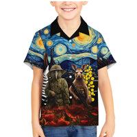New Zealand and Australia ANZAC Day Family Matching Mermaid Dress and Hawaiian Shirt Kiwi Bird and Kangaroo Soldier Starry Night Style LT03 Son's Shirt Black - Polynesian Pride