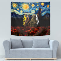 New Zealand and Australia ANZAC Day Tapestry Kiwi Bird and Kangaroo Soldier Starry Night Style LT03 - Polynesian Pride