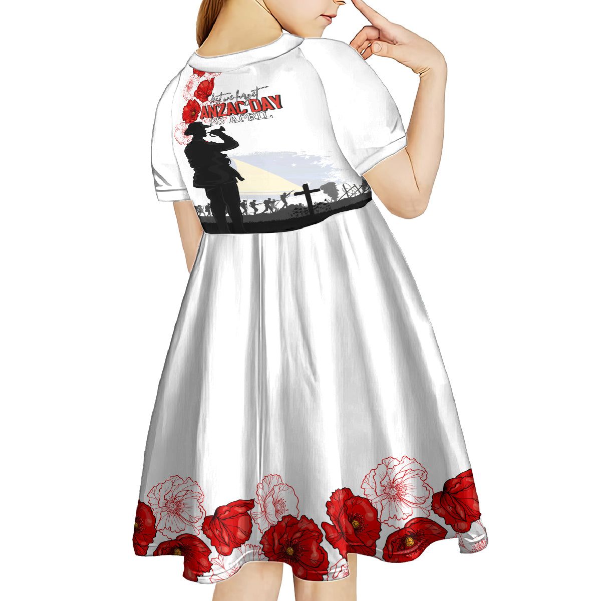 Tokelau ANZAC Day Kid Short Sleeve Dress Lest We Forget Red Poppy Flowers and Soldier LT03 - Polynesian Pride