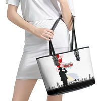 Tokelau ANZAC Day Leather Tote Bag Lest We Forget Red Poppy Flowers and Soldier LT03 - Polynesian Pride