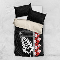 New Zealand ANZAC Day Bedding Set Soldier Silver Fern with Red Poppies Flower Maori Style LT03 US Twin 172cm x 218cm Black - Polynesian Pride