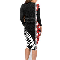 New Zealand ANZAC Day Family Matching Long Sleeve Bodycon Dress and Hawaiian Shirt Soldier Silver Fern with Red Poppies Flower Maori Style LT03 - Polynesian Pride