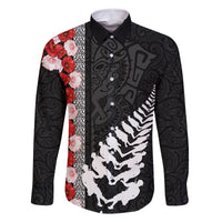 New Zealand ANZAC Day Family Matching Mermaid Dress and Hawaiian Shirt Soldier Silver Fern with Red Poppies Flower Maori Style LT03 Dad's Shirt - Long Sleeve Black - Polynesian Pride