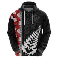 New Zealand ANZAC Day Hoodie Soldier Silver Fern with Red Poppies Flower Maori Style LT03 - Polynesian Pride