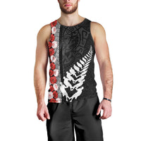 New Zealand ANZAC Day Men Tank Top Soldier Silver Fern with Red Poppies Flower Maori Style LT03 - Polynesian Pride