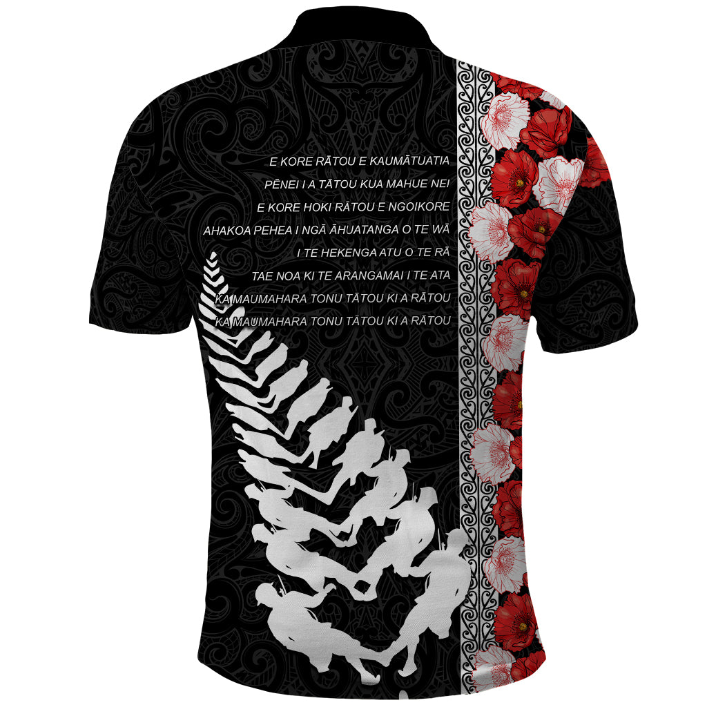 New Zealand ANZAC Day Polo Shirt Soldier Silver Fern with Red Poppies Flower Maori Style LT03 - Polynesian Pride