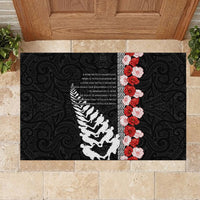 New Zealand ANZAC Day Rubber Doormat Soldier Silver Fern with Red Poppies Flower Maori Style LT03 - Polynesian Pride