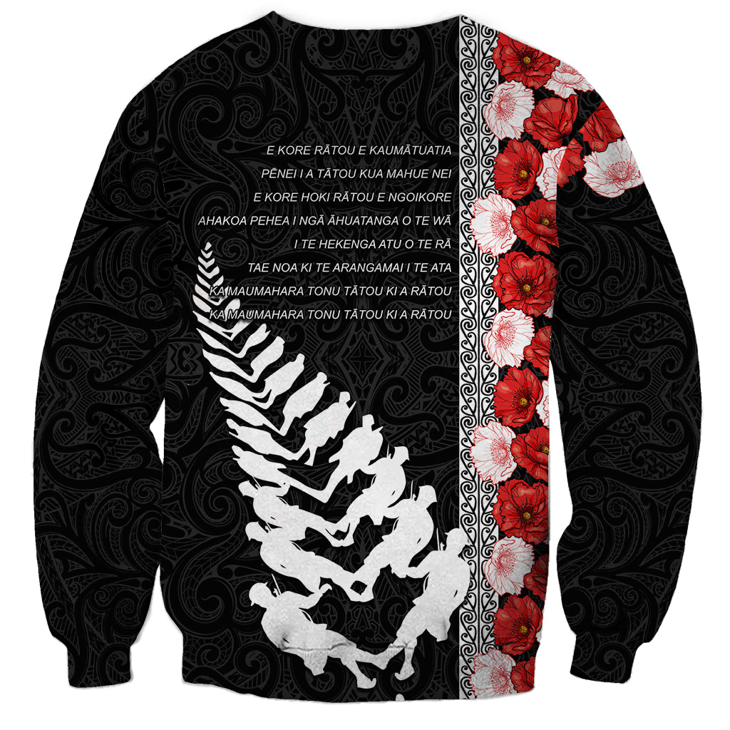 New Zealand ANZAC Day Sweatshirt Soldier Silver Fern with Red Poppies Flower Maori Style LT03 - Polynesian Pride
