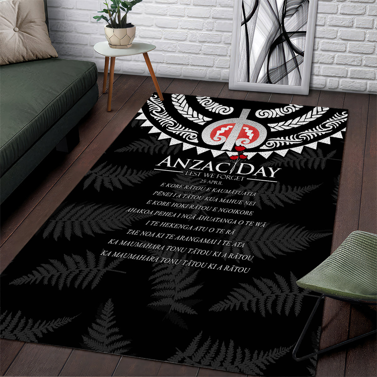 New Zealand ANZAC Day Area Rug Lest We Forget Haka Dance Respect LT03 Black - Polynesian Pride