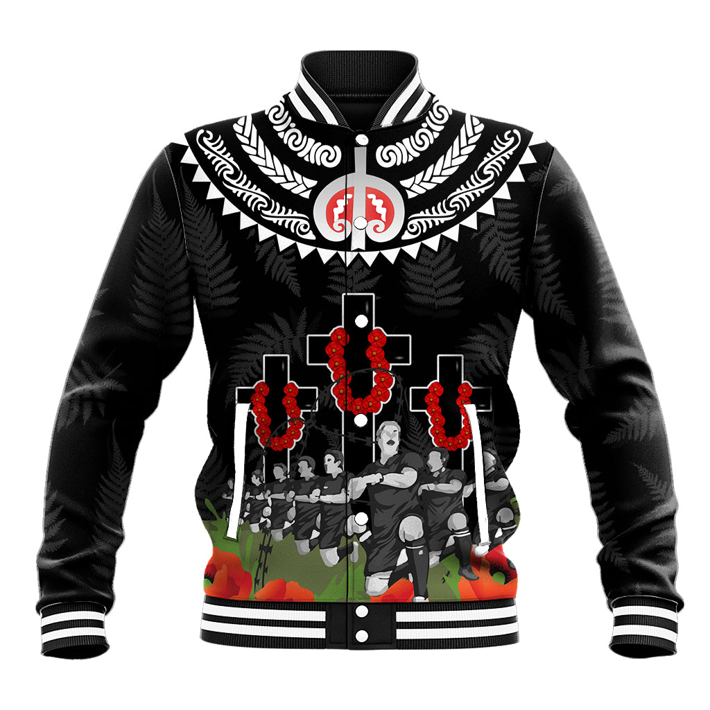 New Zealand ANZAC Day Baseball Jacket Lest We Forget Haka Dance Respect LT03 Unisex Black - Polynesian Pride