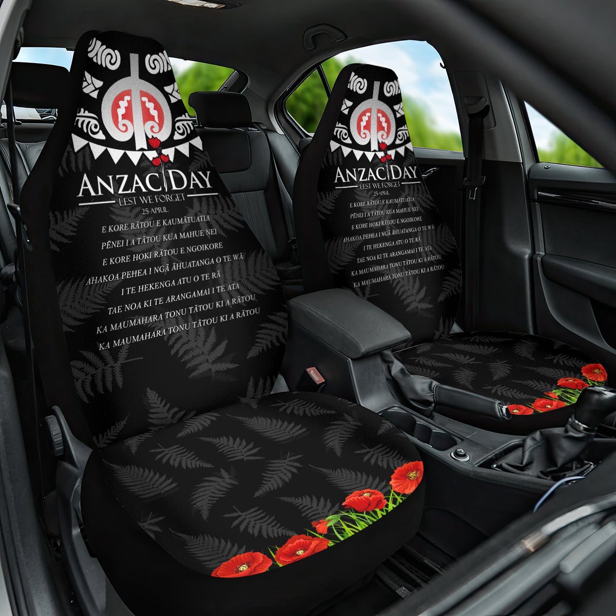 New Zealand ANZAC Day Car Seat Cover Lest We Forget Haka Dance Respect LT03 One Size Black - Polynesian Pride