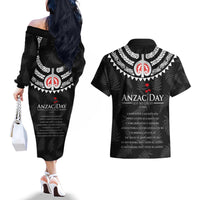 New Zealand ANZAC Day Couples Matching Off The Shoulder Long Sleeve Dress and Hawaiian Shirt Lest We Forget Haka Dance Respect LT03 - Polynesian Pride