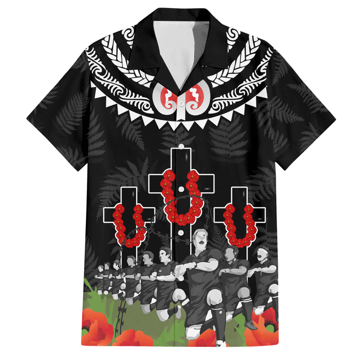 New Zealand ANZAC Day Family Matching Short Sleeve Bodycon Dress and Hawaiian Shirt Lest We Forget Haka Dance Respect LT03 Dad's Shirt - Short Sleeve Black - Polynesian Pride
