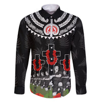 New Zealand ANZAC Day Family Matching Tank Maxi Dress and Hawaiian Shirt Lest We Forget Haka Dance Respect LT03 Dad's Shirt - Long Sleeve Black - Polynesian Pride