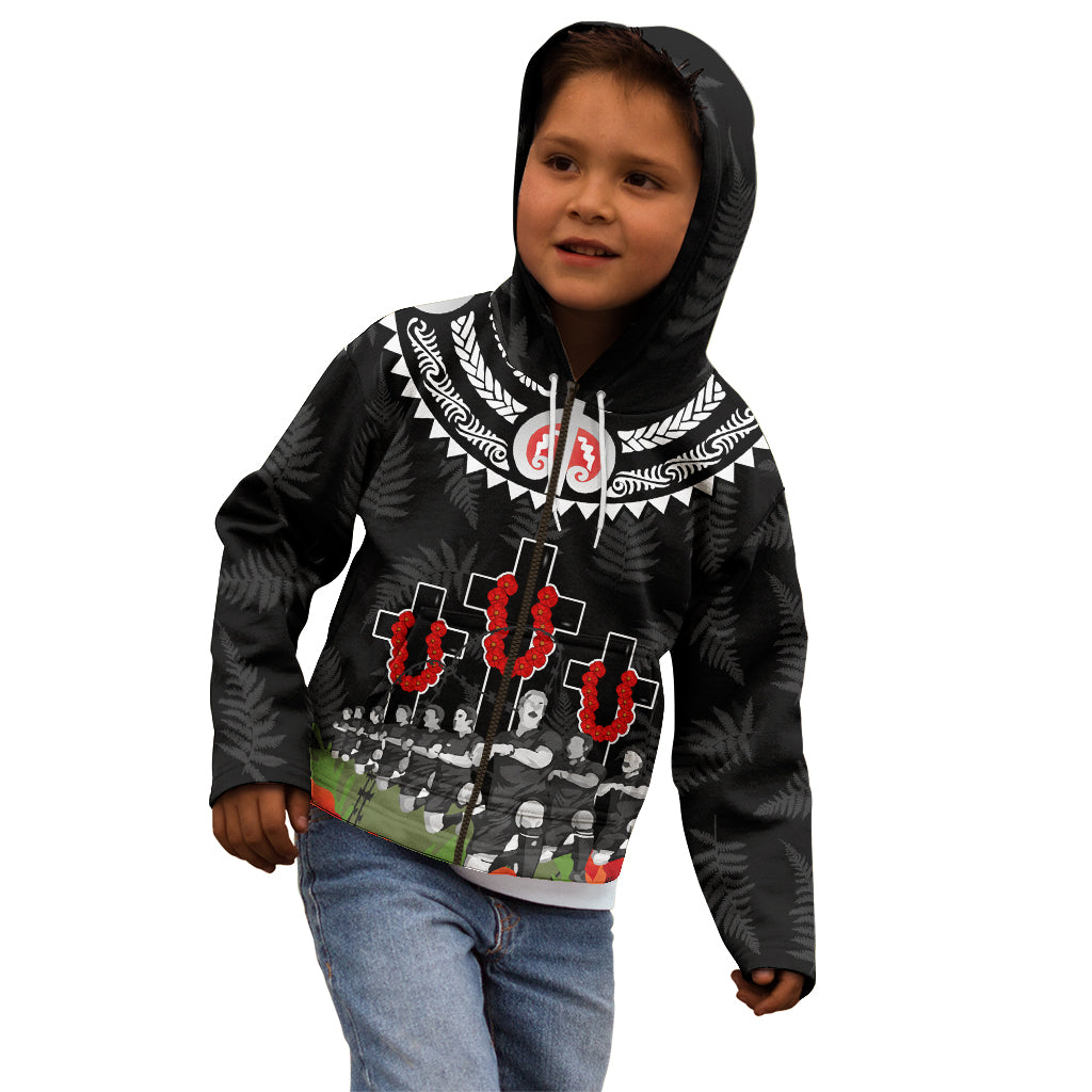 New Zealand ANZAC Day Kid Hoodie Lest We Forget Haka Dance Respect LT03 - Polynesian Pride