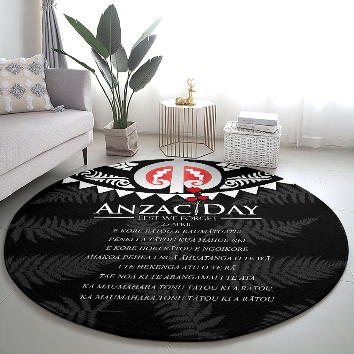 New Zealand ANZAC Day Round Carpet Lest We Forget Haka Dance Respect LT03 - Polynesian Pride