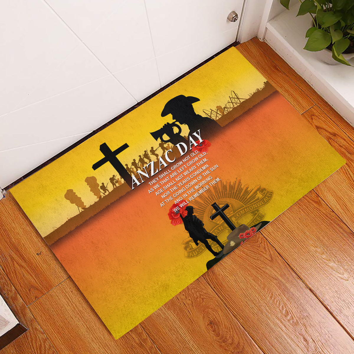 New Zealand and Australia ANZAC Day Rubber Doormat Gallipoli Lest We Forget LT03 Yellow - Polynesian Pride