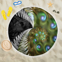 New Zealand Beach Blanket Koru Abstract Art and Silver Fern Maori Pattern