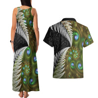 New Zealand Couples Matching Tank Maxi Dress and Hawaiian Shirt Koru Abstract Art and Silver Fern Maori Pattern LT03 - Polynesian Pride