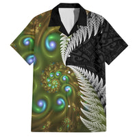 New Zealand Family Matching Puletasi and Hawaiian Shirt Koru Abstract Art and Silver Fern Maori Pattern LT03 Dad's Shirt - Short Sleeve Green - Polynesian Pride