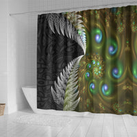 New Zealand Shower Curtain Koru Abstract Art and Silver Fern Maori Pattern