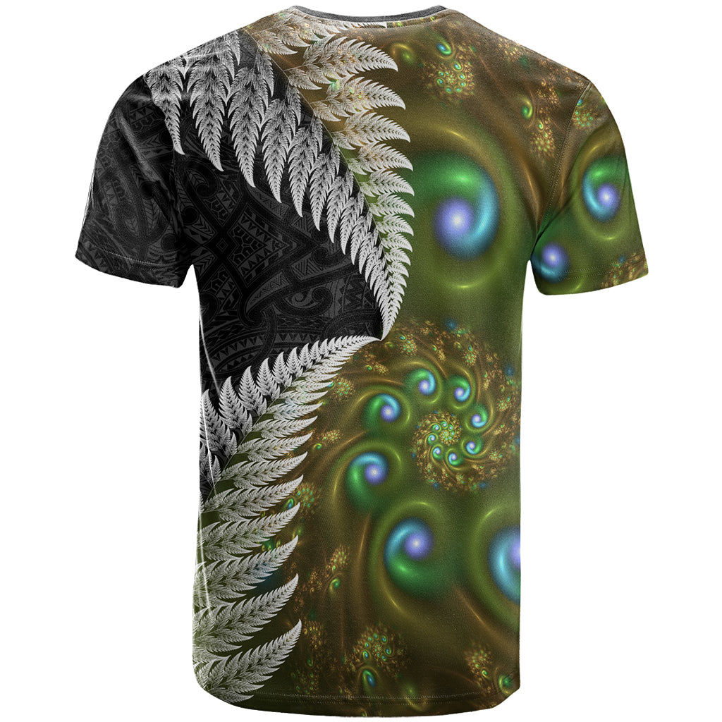 New Zealand T Shirt Koru Abstract Art and Silver Fern Maori Pattern LT03 - Polynesian Pride