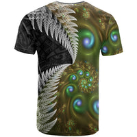 New Zealand T Shirt Koru Abstract Art and Silver Fern Maori Pattern LT03 - Polynesian Pride