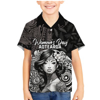 Custom New Zealand Women's Day Family Matching Mermaid Dress and Hawaiian Shirt Maori Tribal Girl and Silver Fern Pattern LT03 Son's Shirt Black - Polynesian Pride