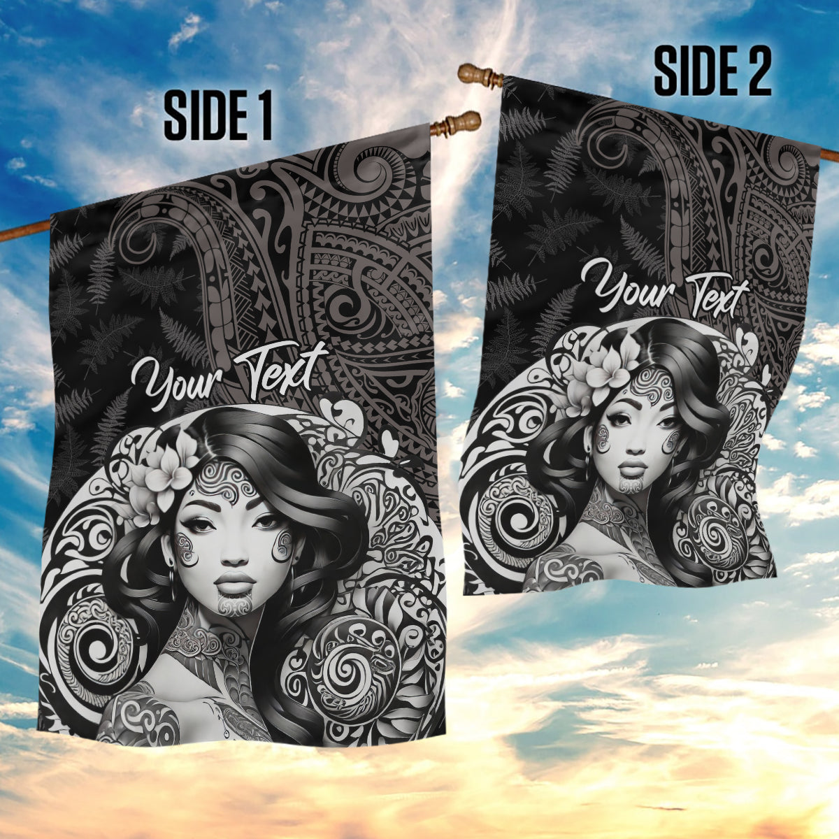 Custom New Zealand Women's Day Garden Flag Maori Tribal Girl and Silver Fern Pattern LT03 - Polynesian Pride