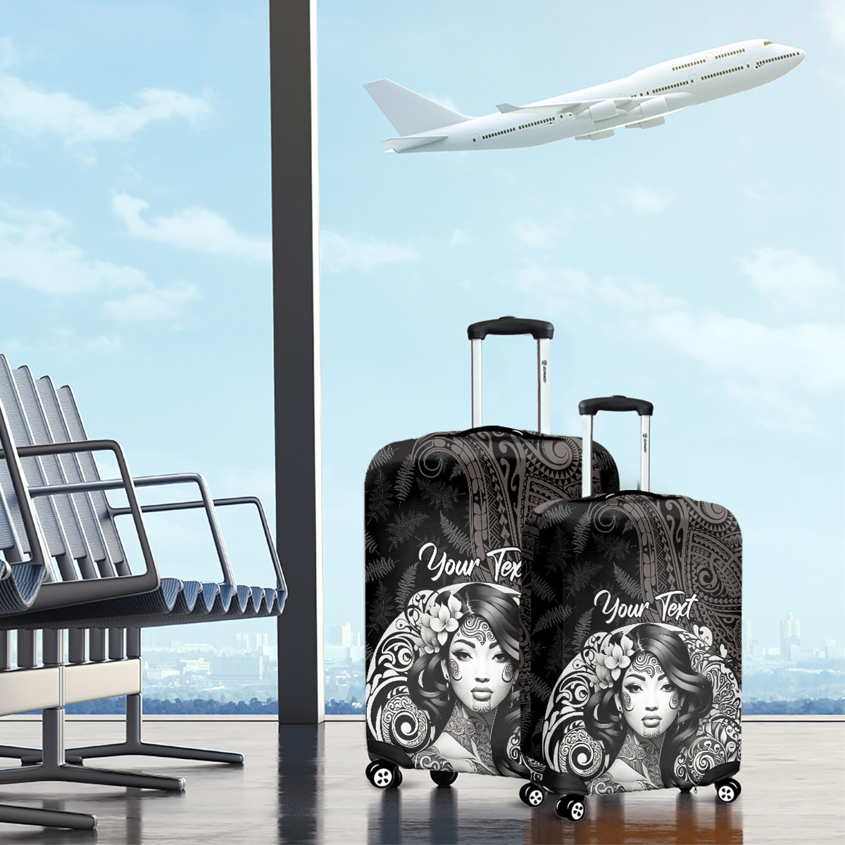 Custom New Zealand Women's Day Luggage Cover Maori Tribal Girl and Silver Fern Pattern LT03 - Polynesian Pride