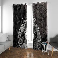 Custom New Zealand Women's Day Window Curtain Maori Tribal Girl and Silver Fern Pattern