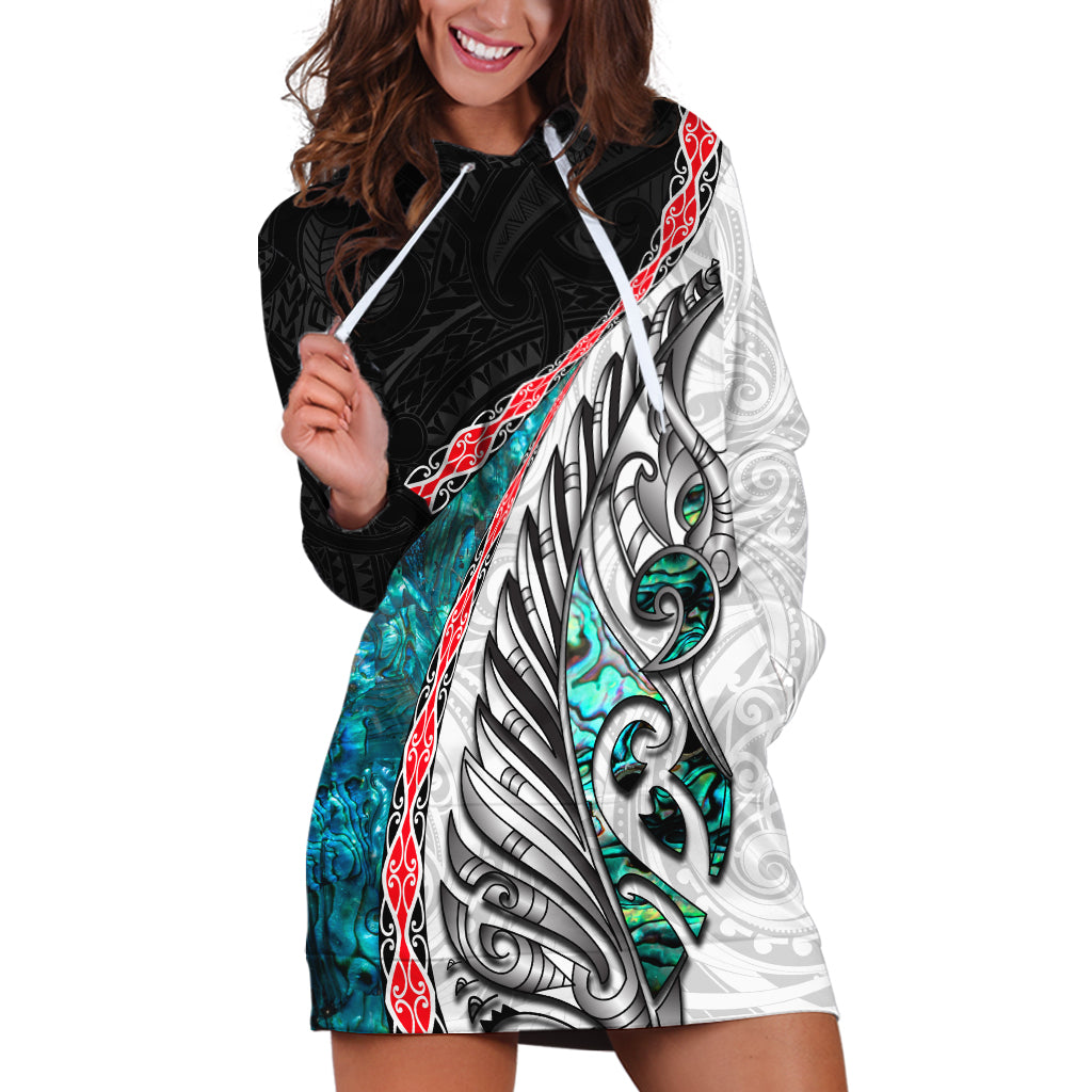 New Zealand Hoodie Dress Manaia Fern and Koru Maori Pattern LT03 Black - Polynesian Pride