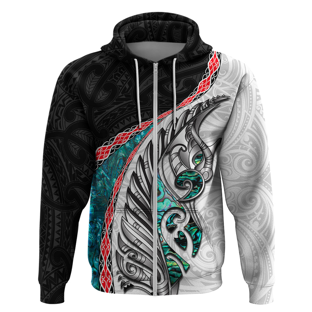 New Zealand Zip Hoodie Manaia Fern and Koru Maori Pattern LT03 Zip Hoodie Black - Polynesian Pride