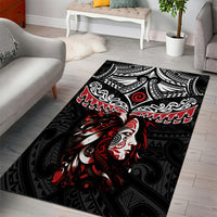 New Zealand Maori Girl Area Rug Silver Fern and Koru Pattern