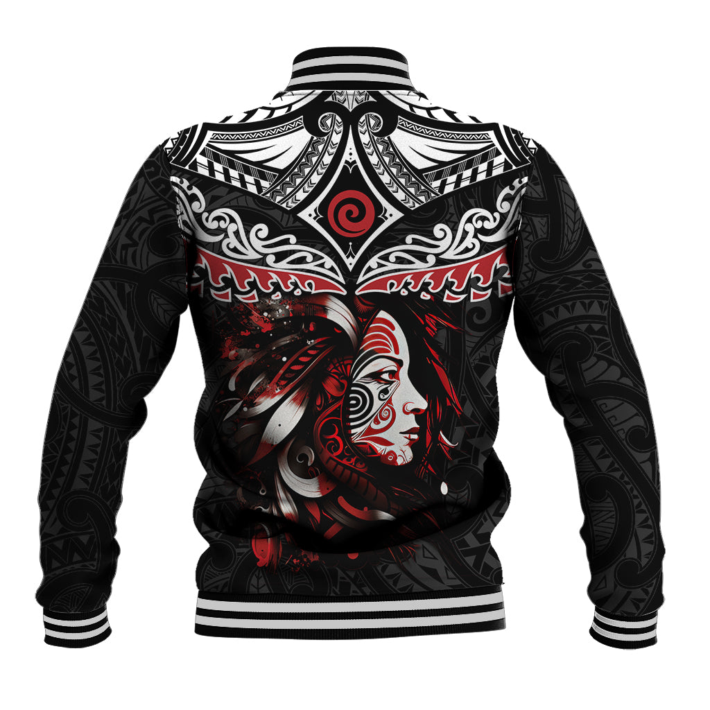 New Zealand Maori Girl Baseball Jacket Silver Fern and Koru Pattern LT03 - Polynesian Pride