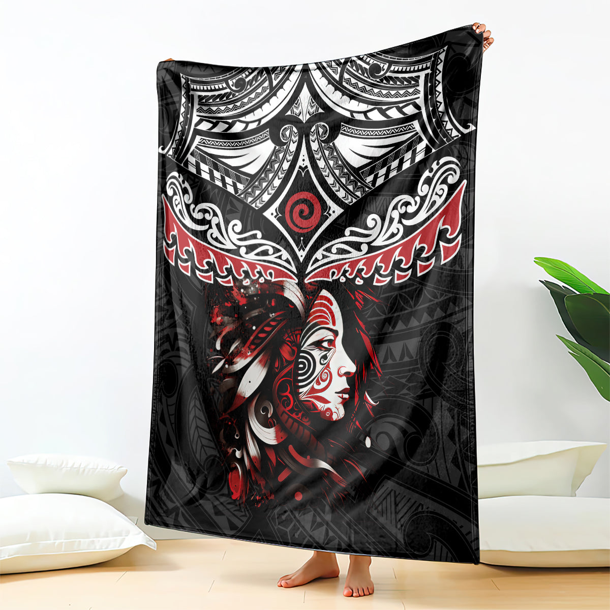 New Zealand Maori Girl Blanket Silver Fern and Koru Pattern