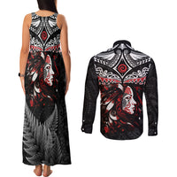 New Zealand Maori Girl Couples Matching Tank Maxi Dress and Long Sleeve Button Shirt Silver Fern and Koru Pattern LT03 - Polynesian Pride