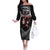 New Zealand Maori Girl Family Matching Off Shoulder Long Sleeve Dress and Hawaiian Shirt Silver Fern and Koru Pattern LT03 Mom's Dress Black - Polynesian Pride