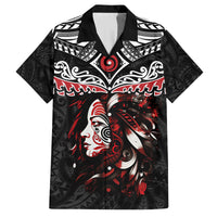 New Zealand Maori Girl Family Matching Puletasi and Hawaiian Shirt Silver Fern and Koru Pattern LT03 Dad's Shirt - Short Sleeve Black - Polynesian Pride